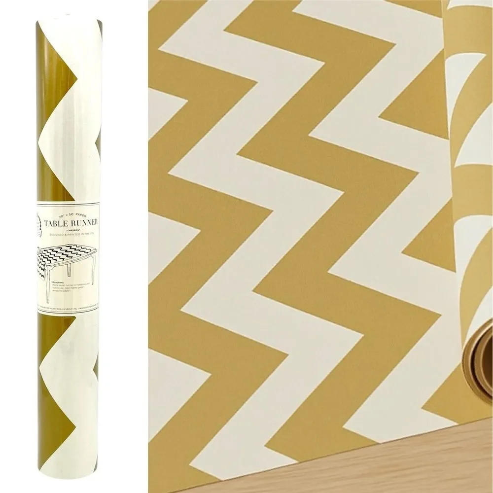 NWT Hester & Cook Chevron Paper Table Runner Matte Gold 20”x50’ Gift Wrap Roll